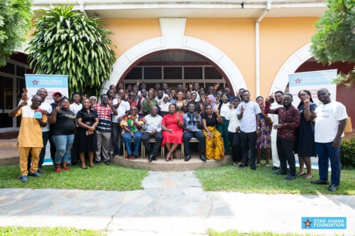 ** Ghanaian volunteers gathering at community development meeting organized by STAR-Ghana Foundation