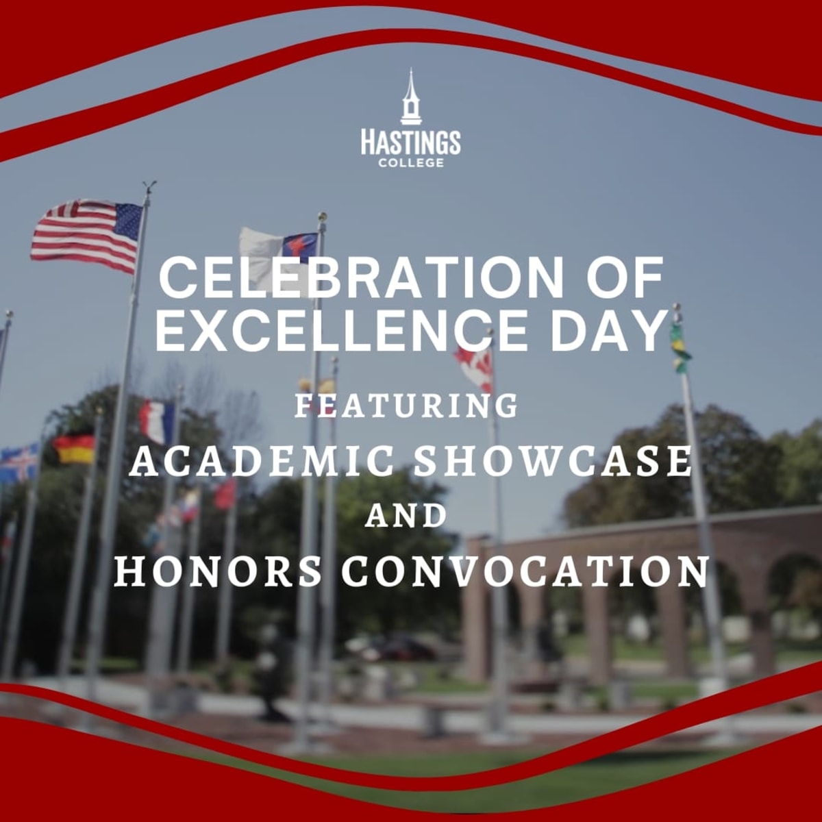Hastings College Celebration of Excellence promotional graphic showing academic achievement recognition event details
