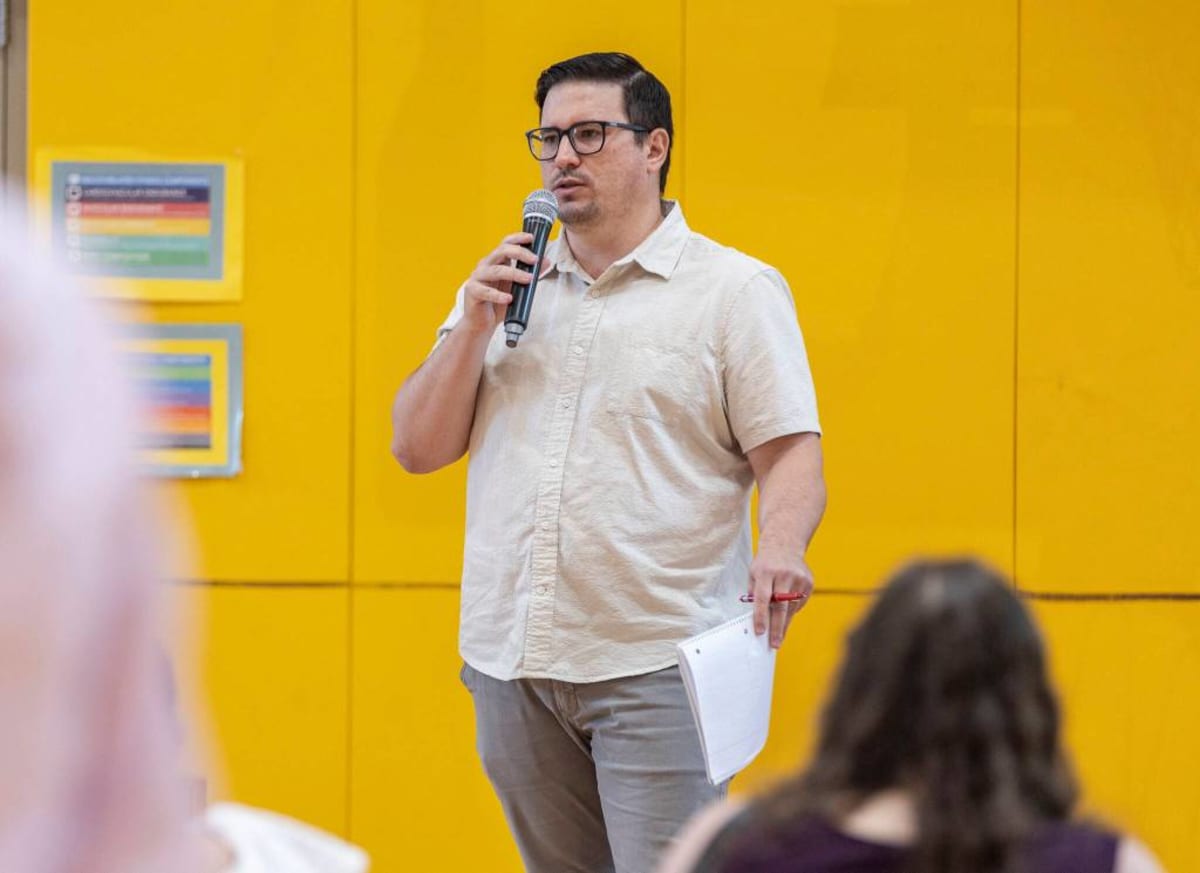 John Glennon speaking at community listening session about hunger prevention services in Lynnwood