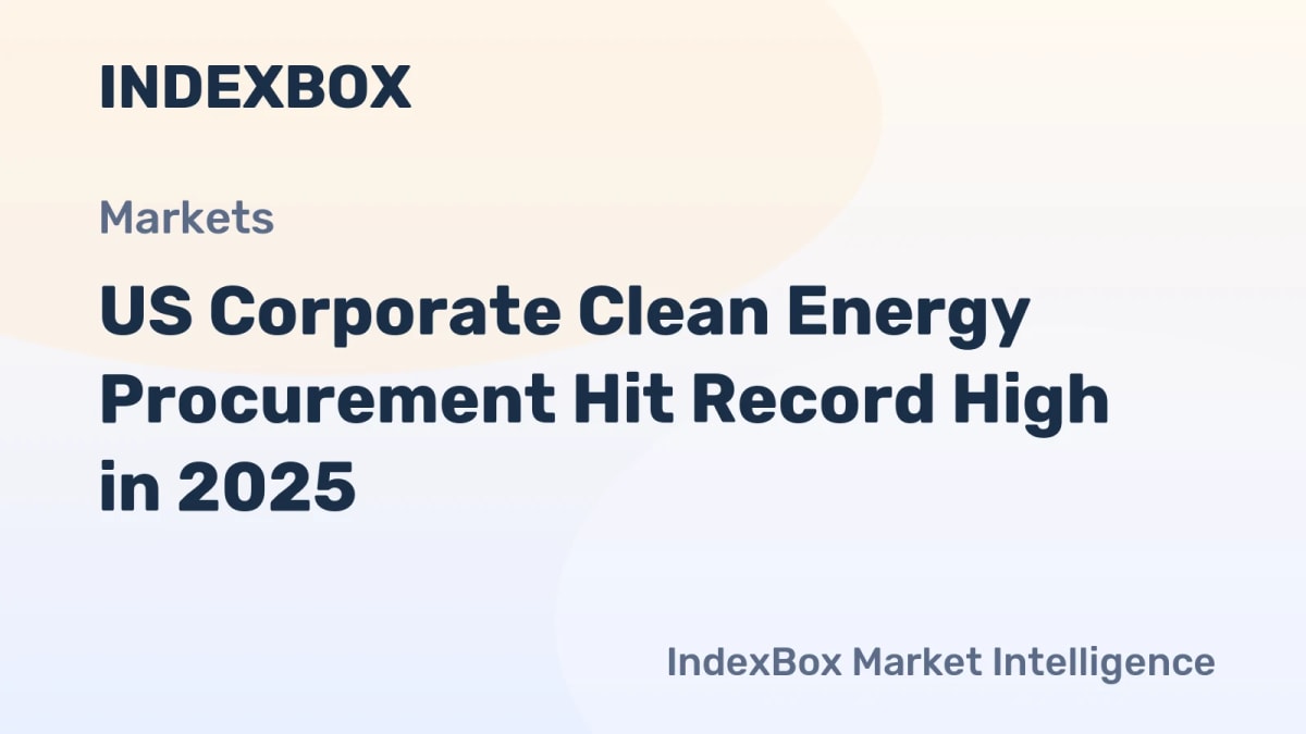 Solar panel array stretching across open land with modern corporate buildings in background