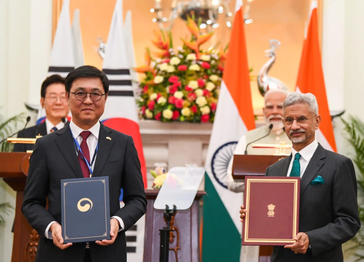 Indian and South Korean flags side by side representing new technology partnership between nations