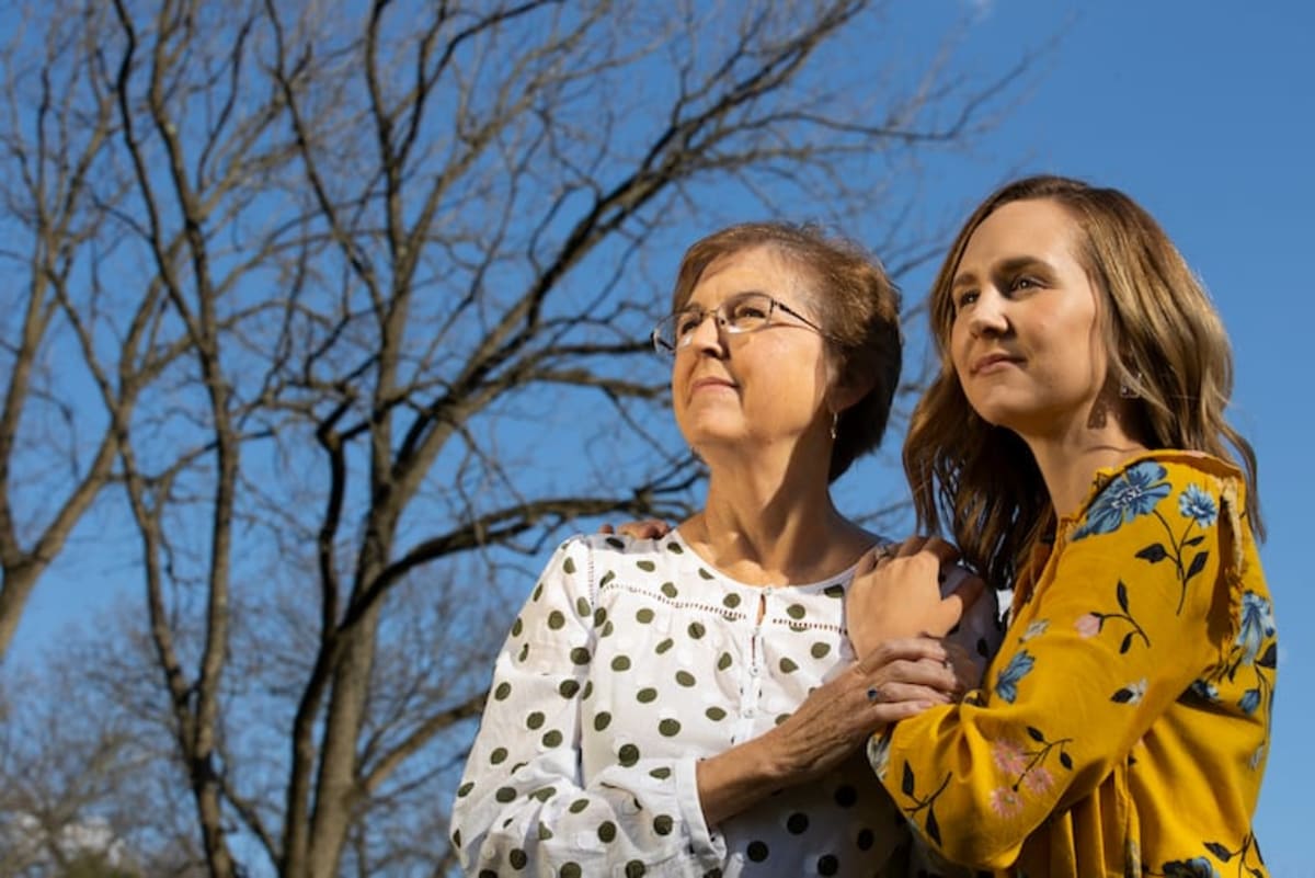 Lindsay Ward smiling with her mother Barbara Small at a park in New Jersey