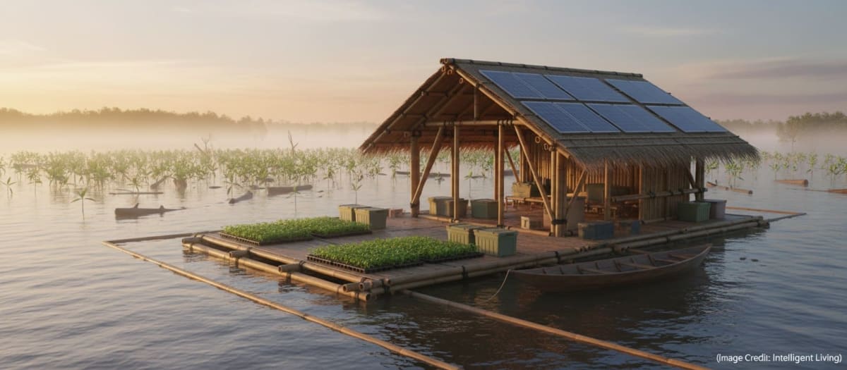 Floating Bamboo Shelters Power Coastal Reforestation