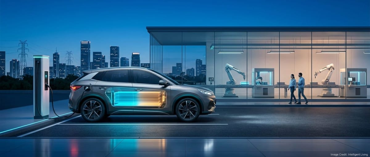 Solid-state battery cells on manufacturing production line for electric vehicles
