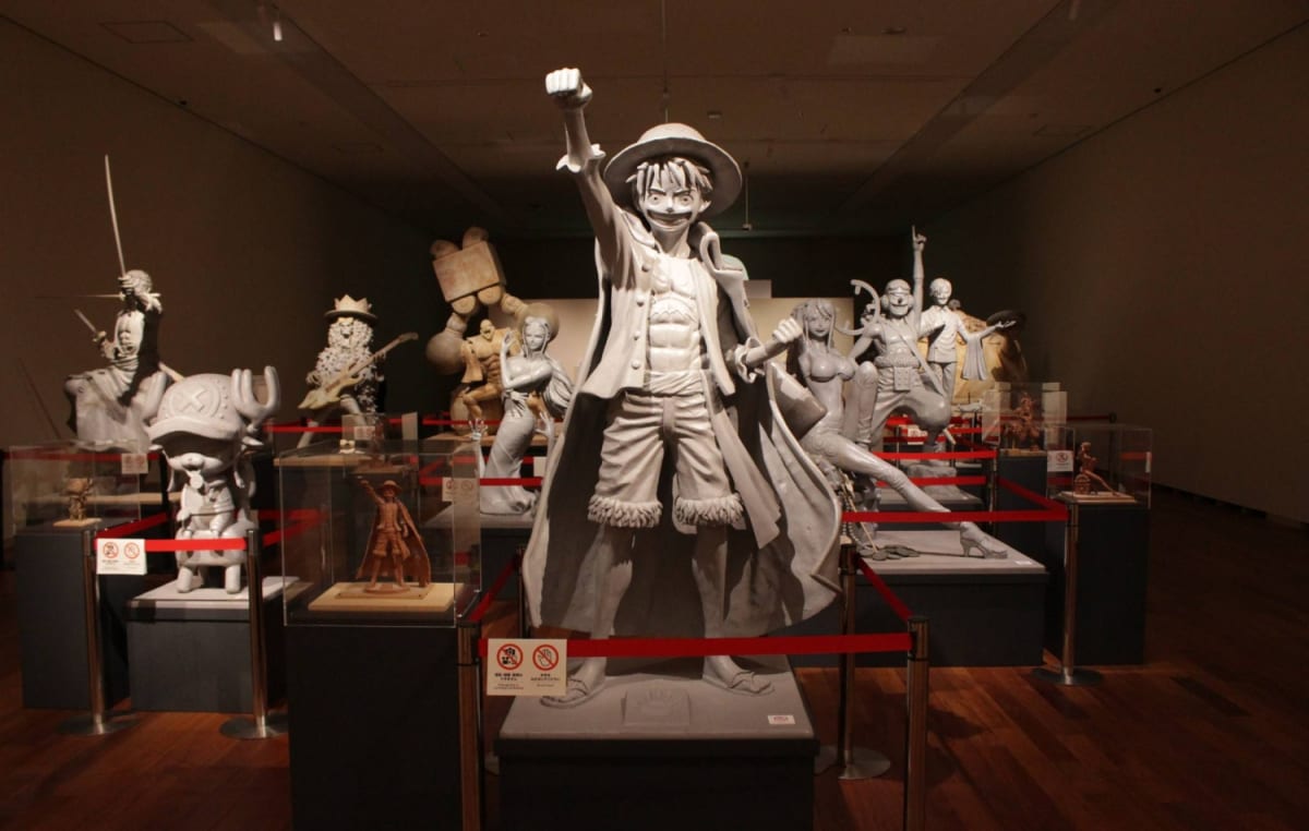 Bronze statue prototypes of One Piece Straw Hat Pirates crew on display at Kumamoto museum exhibition