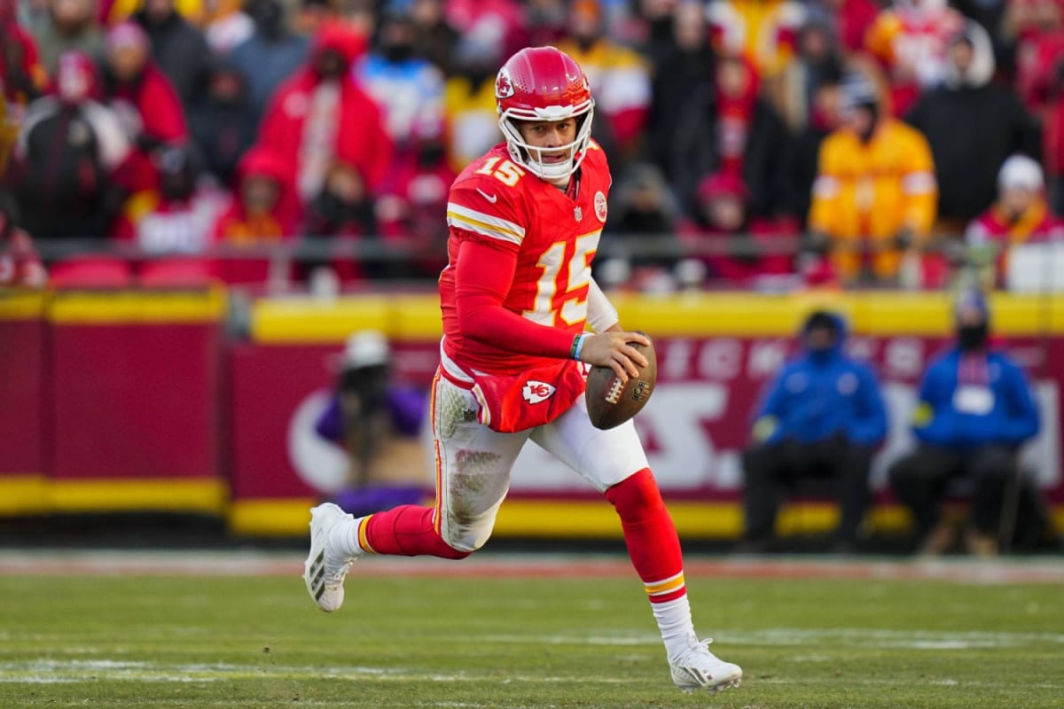 Patrick Mahomes in Kansas City Chiefs uniform during training session at team facility