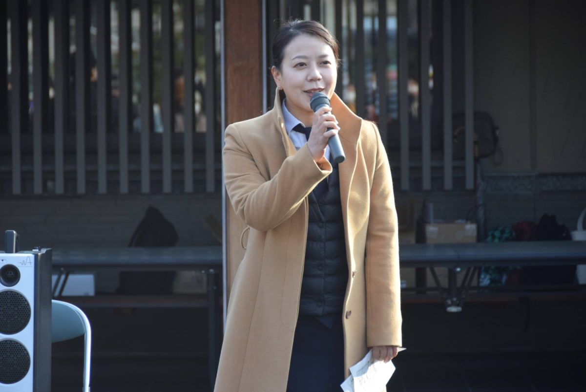 Shoko Kawata, Japan's youngest female mayor, smiling in her office in Yawata city