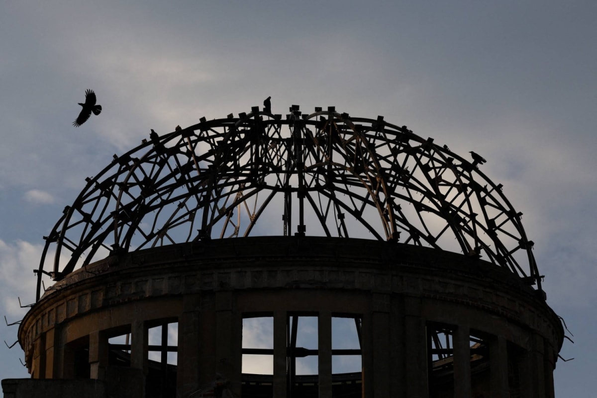Hiroshima Peace Memorial Park with eternal flame and atomic bomb dome monument