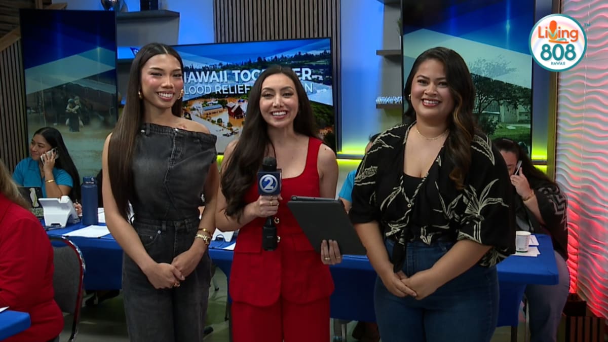 Volunteers organizing relief supplies and essential items for Hawaii flood victims