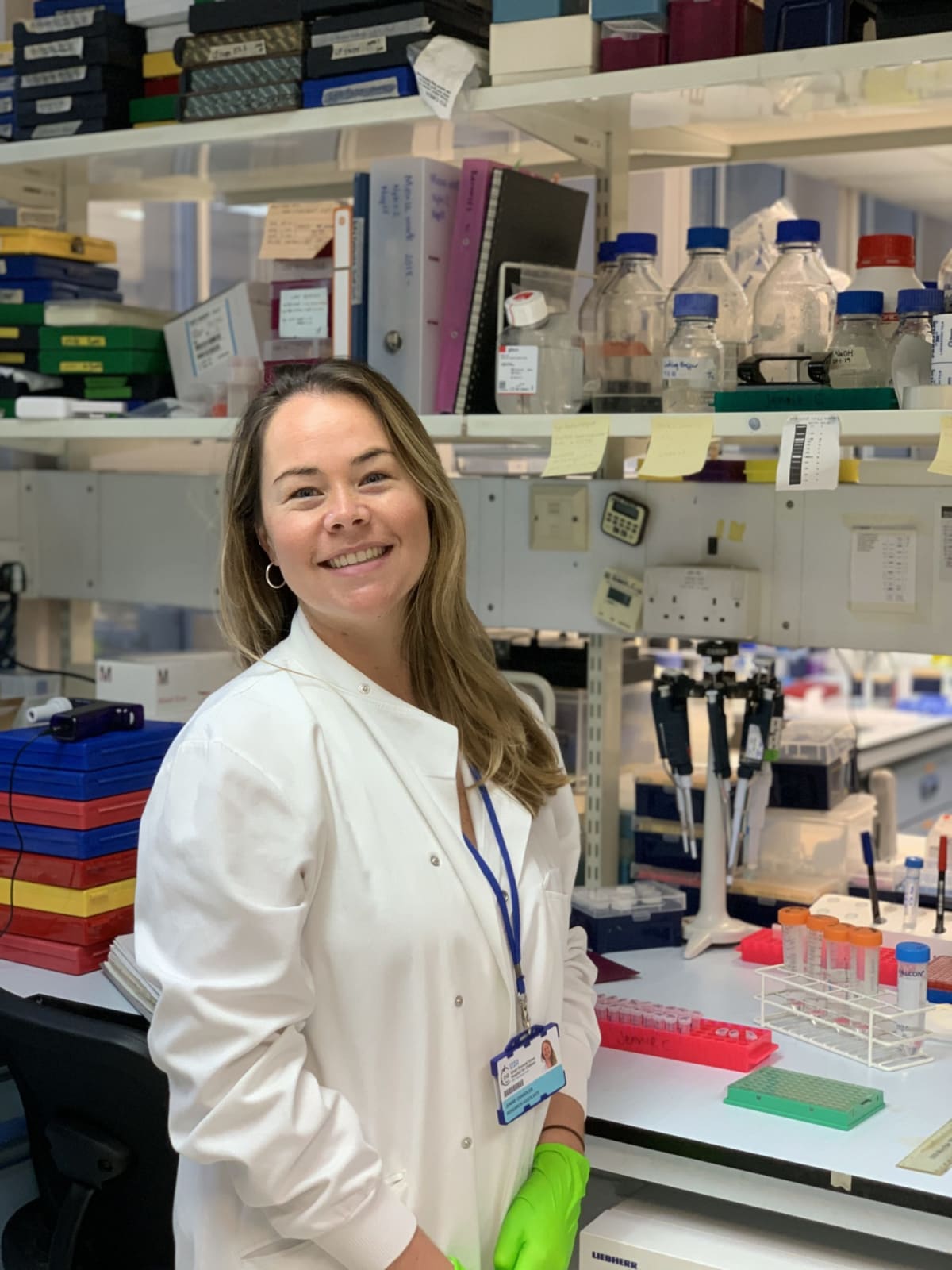 Dr. Jennifer Chandler working in her laboratory at University College London