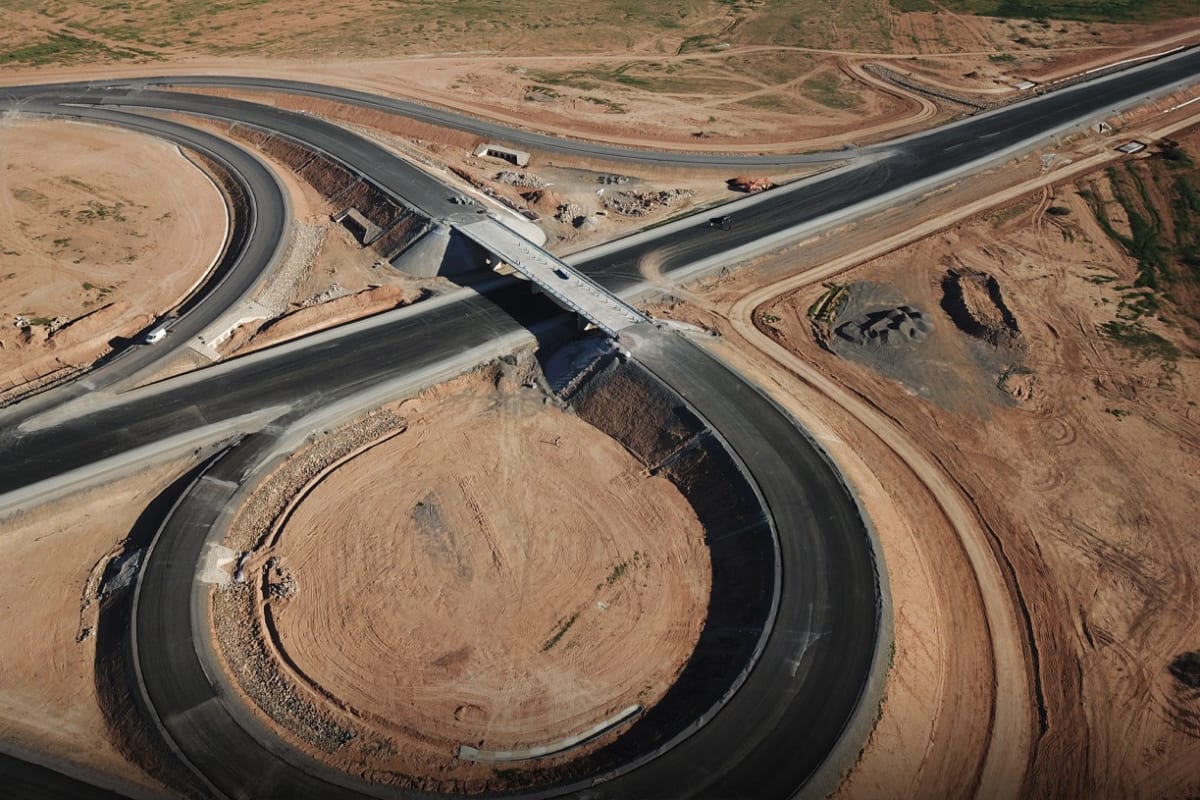 Highway construction equipment working on Morocco's Nador–Guercif highway through the Oriental region