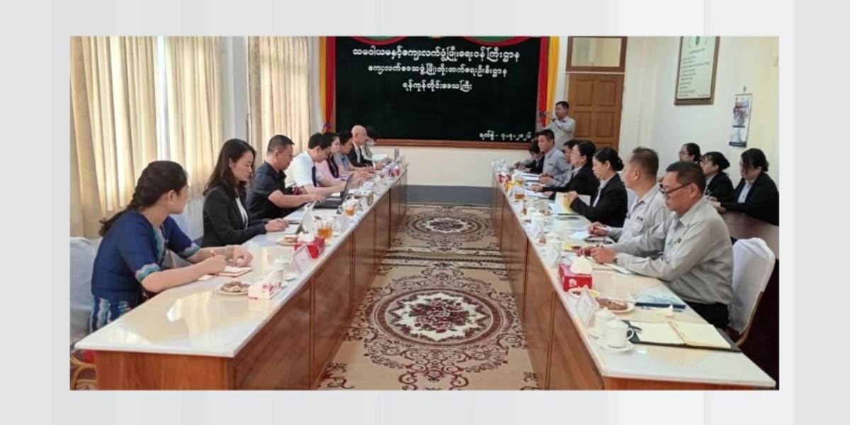 Chinese delegation members meeting with Myanmar villagers in rural Yangon township community discussion