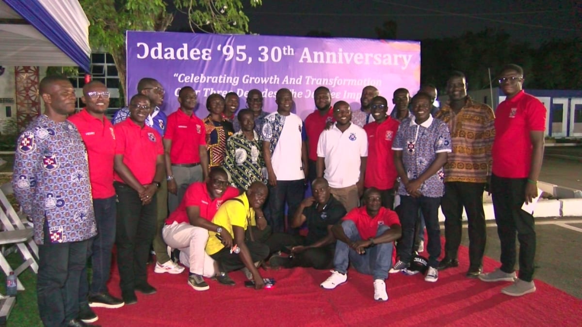 Solar panel lighting system illuminating entrance gate of Presbyterian Boys Secondary School in Legon, Ghana