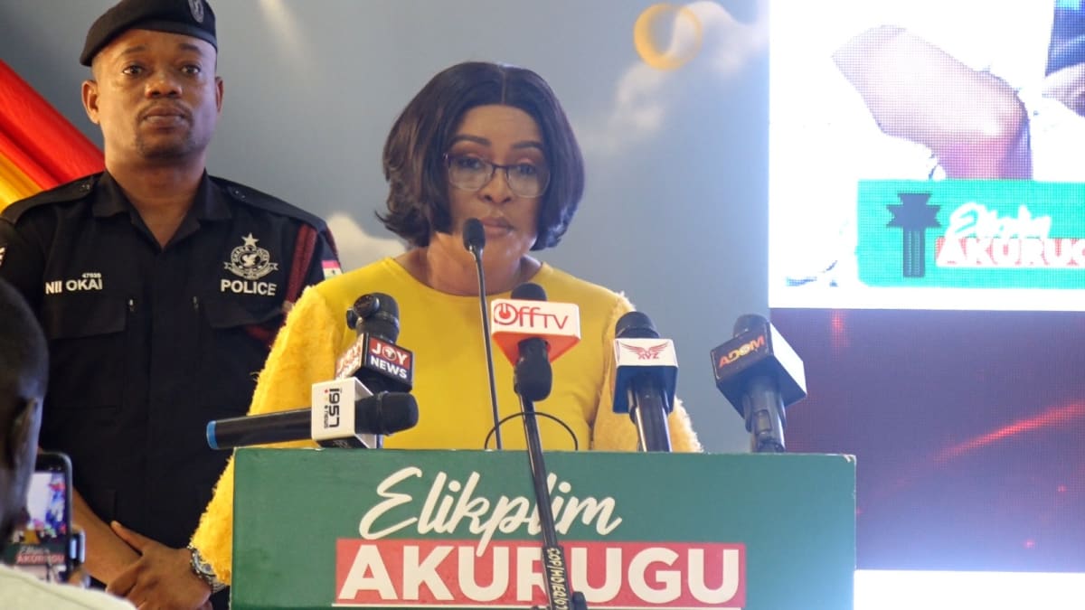 Ghana Member of Parliament speaking at podium during community address event