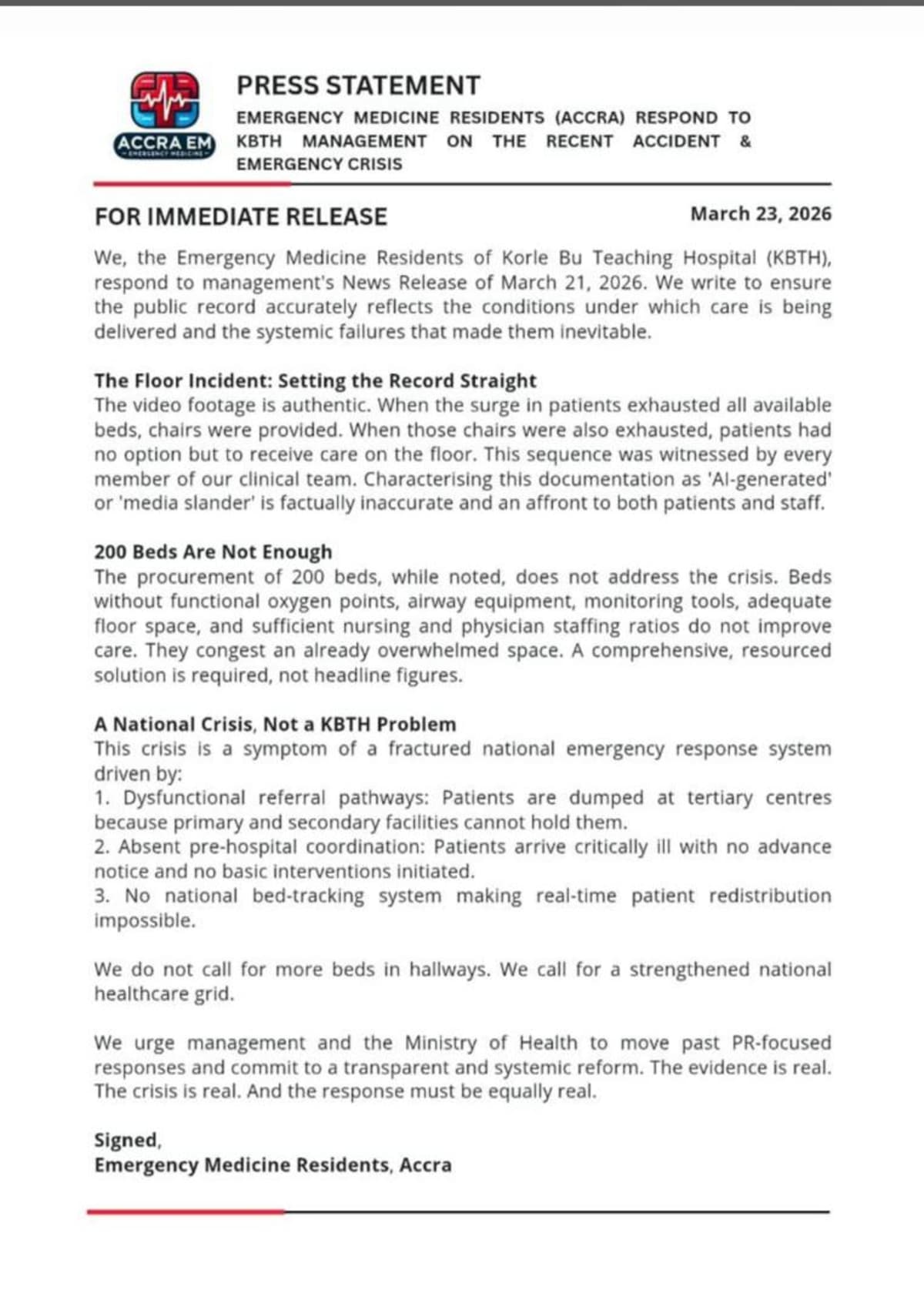 Medical professionals working in crowded emergency department advocating for systematic healthcare improvements in Ghana