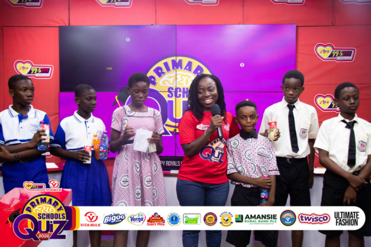 Young Ghanaian primary school students competing in academic quiz championship semifinals