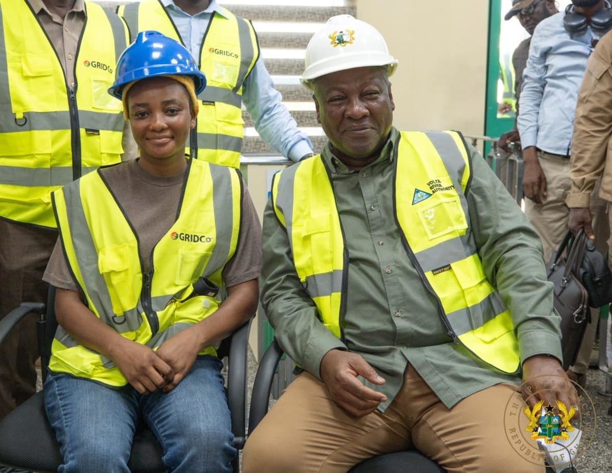 Engineers working at electrical substation equipment during power restoration efforts in Ghana