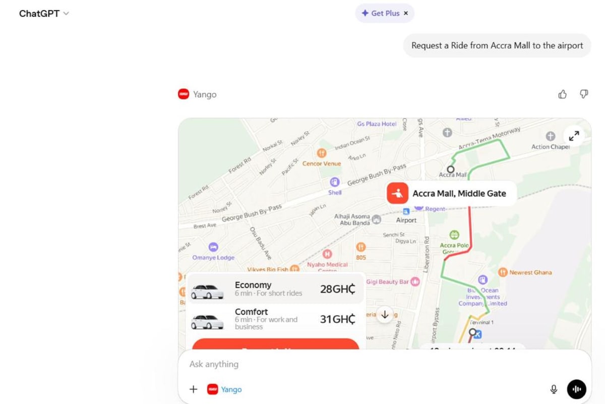 ChatGPT Now Books Rides in 25+ Countries Including Ghana