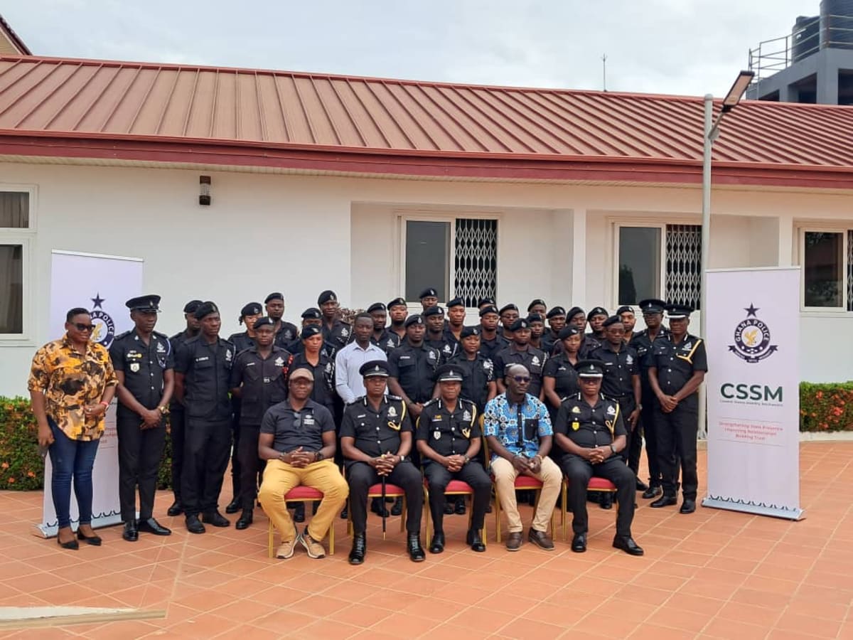 Ghana police officers training with community members in Upper West Region border area