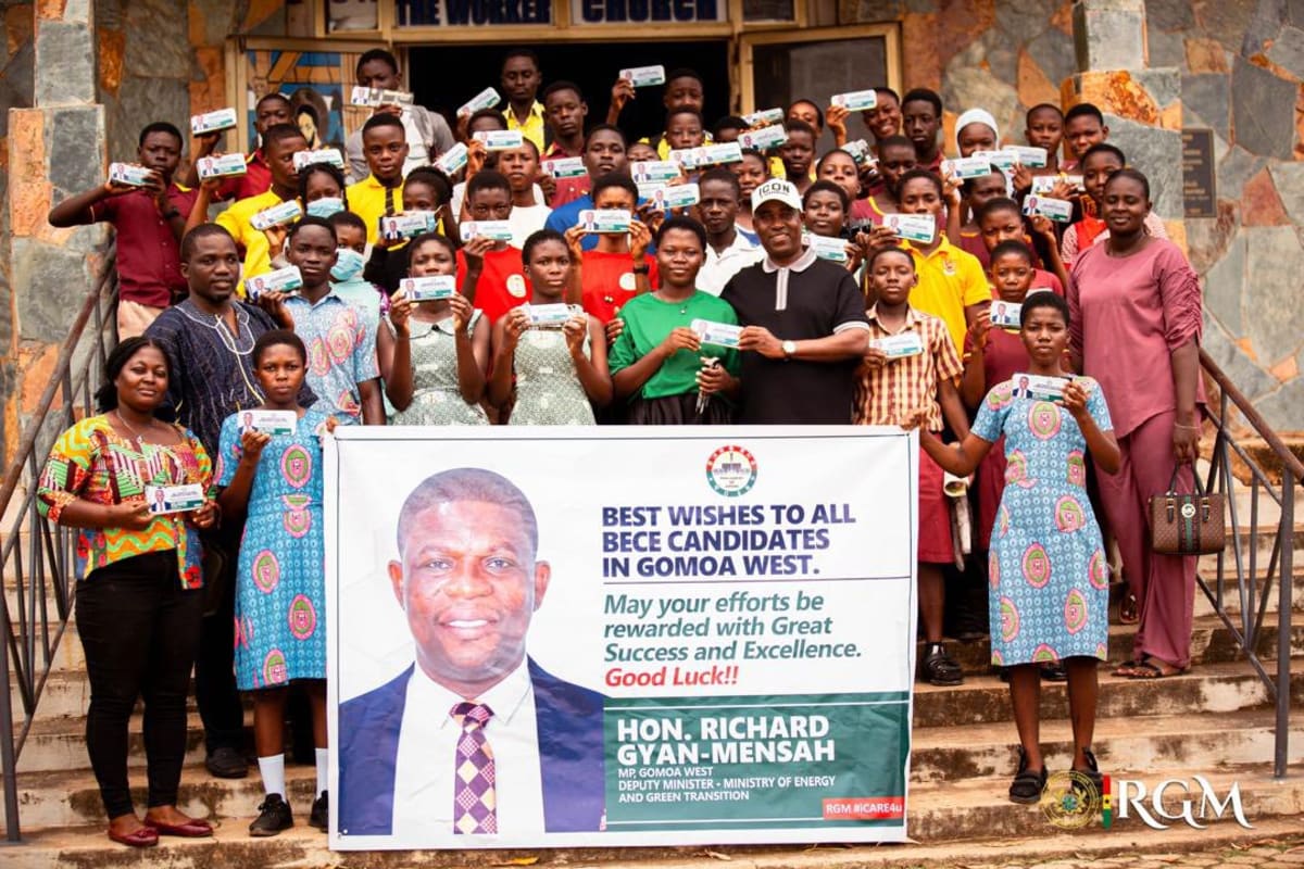Ghanaian students receiving mathematical instrument sets for upcoming national examinations