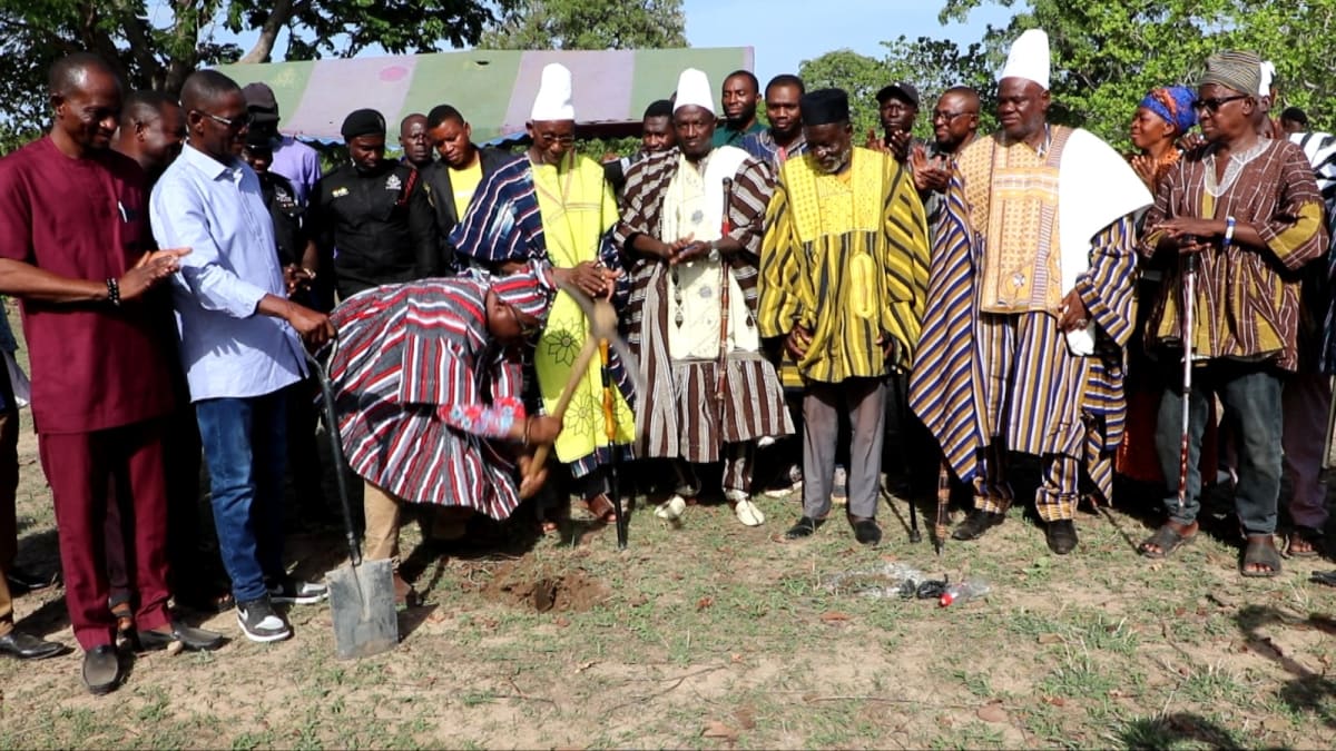 Officials and community members gather for groundbreaking ceremony of new technical school in rural Ghana