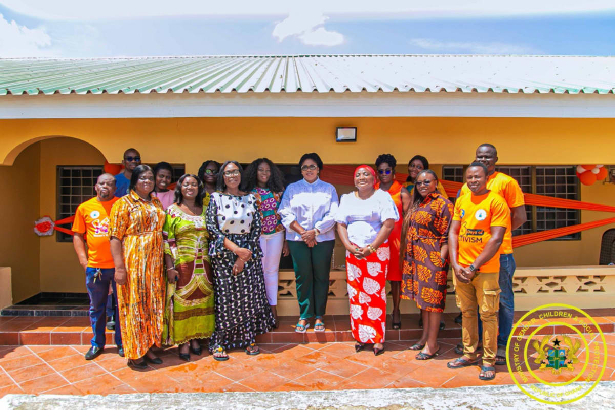 Exterior of new domestic violence shelter facility in Ghana providing safe refuge for survivors