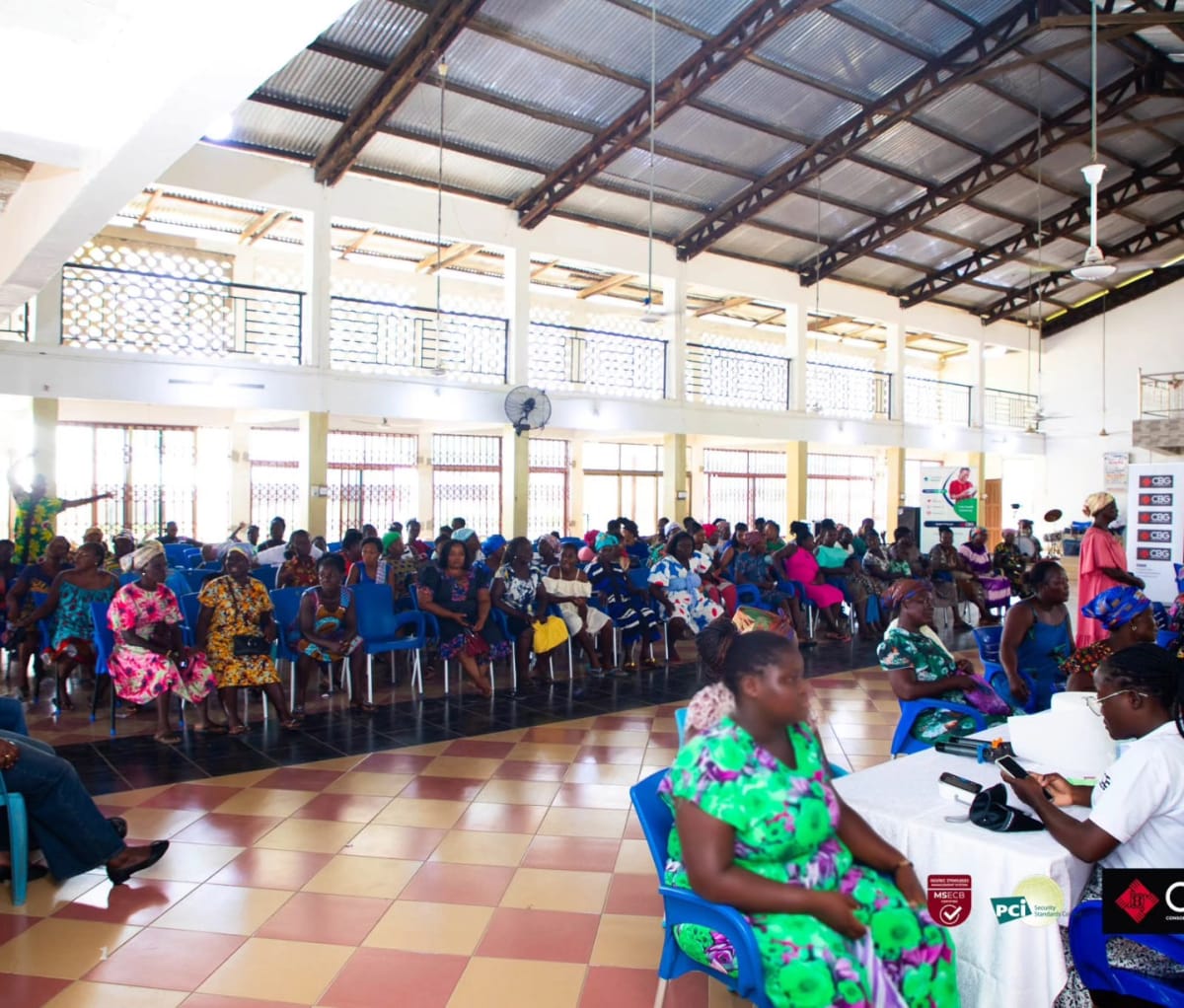 Women gathering at community health screening event in Adaklu District, Ghana for Mother's Day