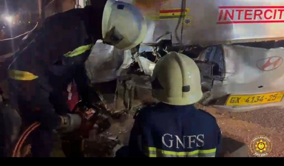 Ghana Firefighters Free Passenger Trapped in Mangled Taxi