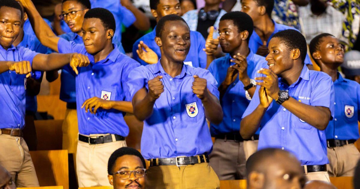 PRESEC-Legon students celebrating their quarter-final victory at Ghana's National Science and Maths Quiz competition