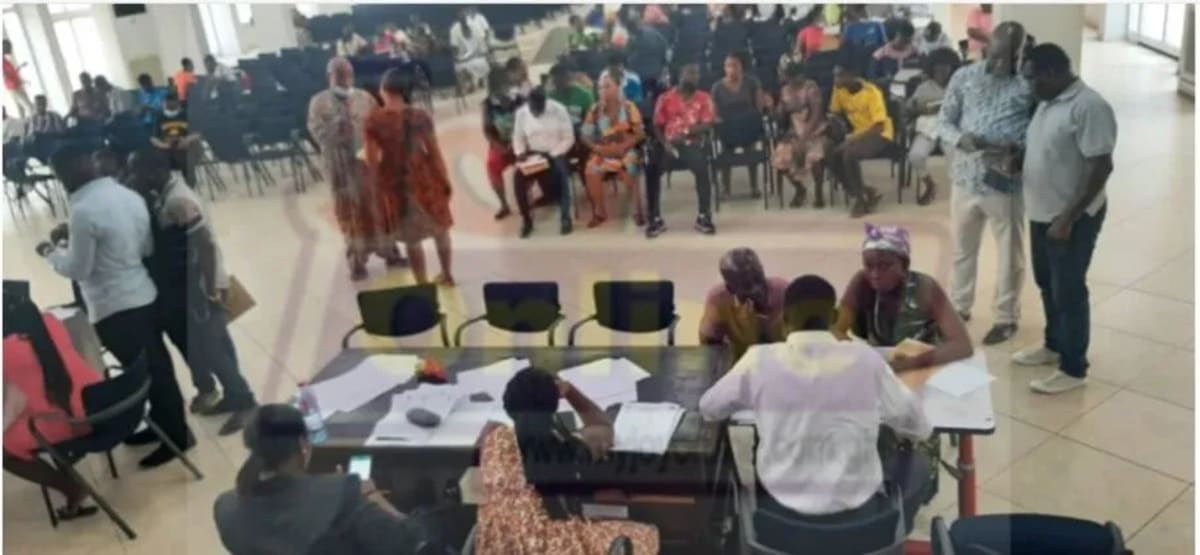Ghanaian students in school uniforms celebrating successful high school placements