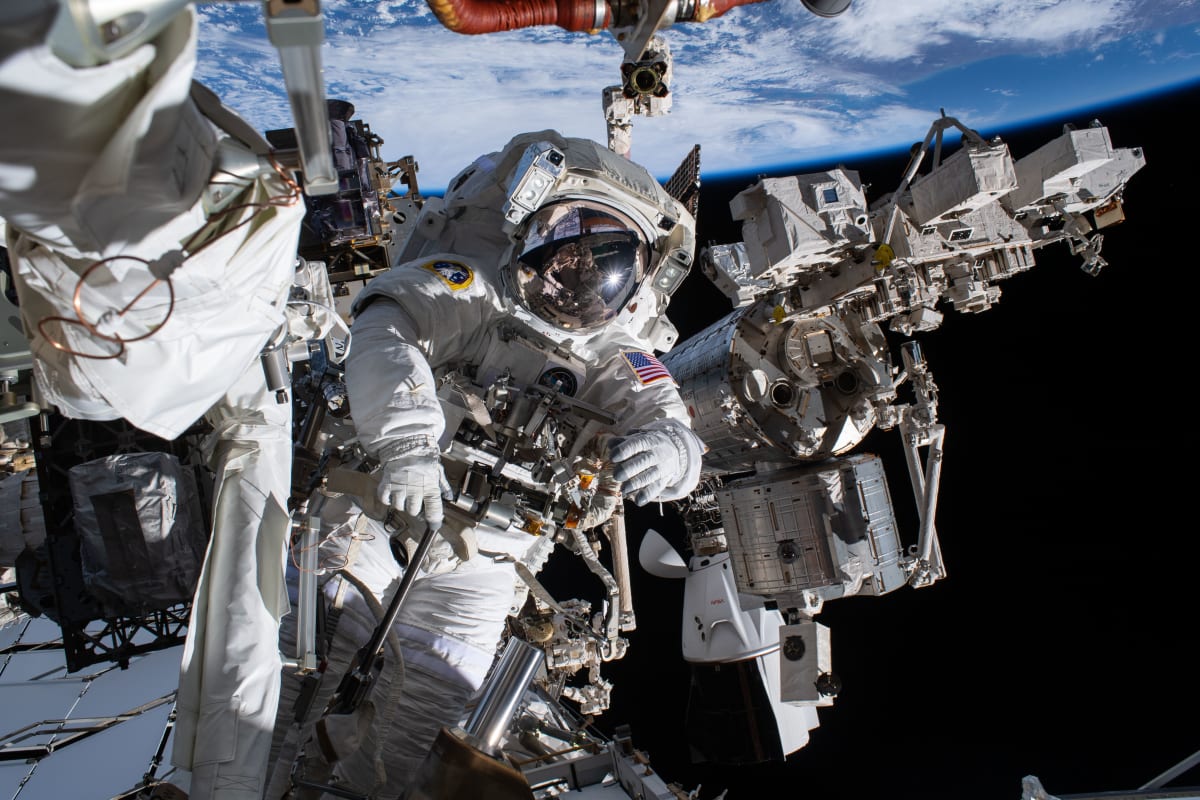 NASA astronaut Chris Williams working on scientific experiments inside the International Space Station