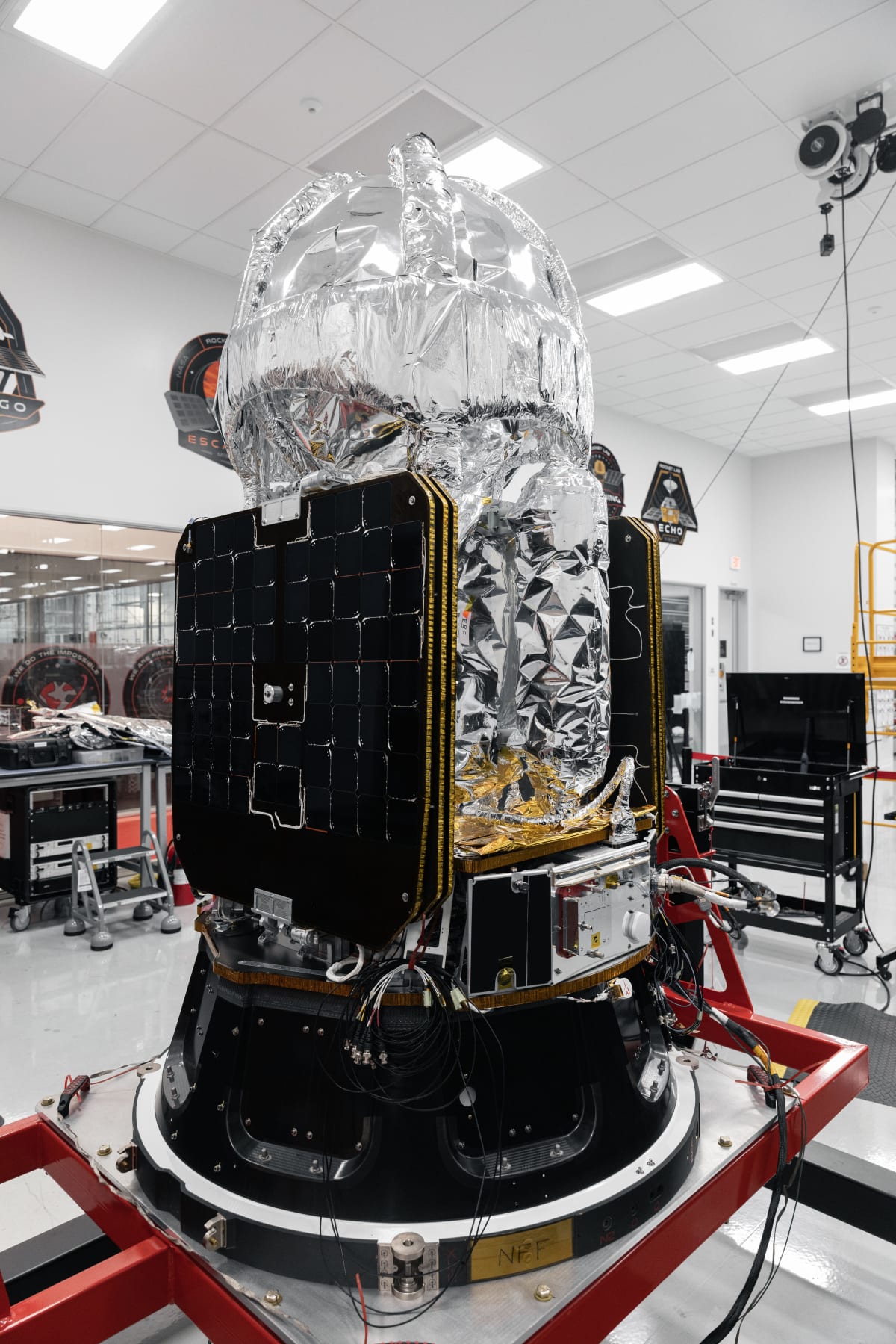 LOXSAT payload displayed inside Rocket Lab spacecraft production facility in California