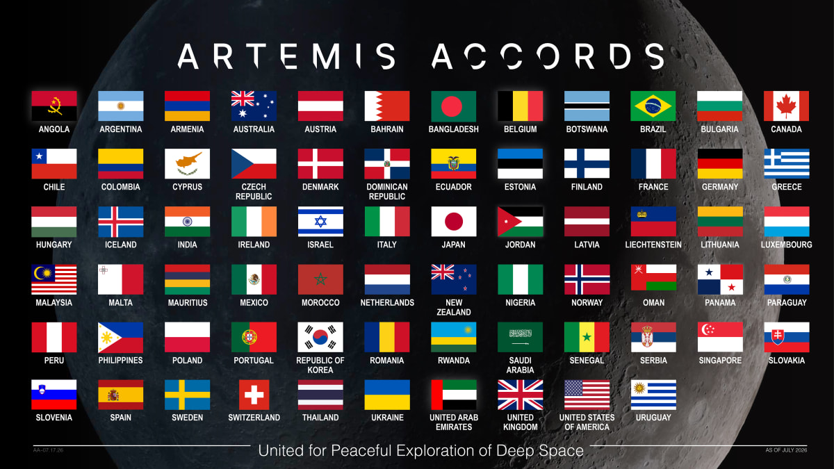 Mauritius flag alongside NASA logo symbolizing international partnership for lunar exploration