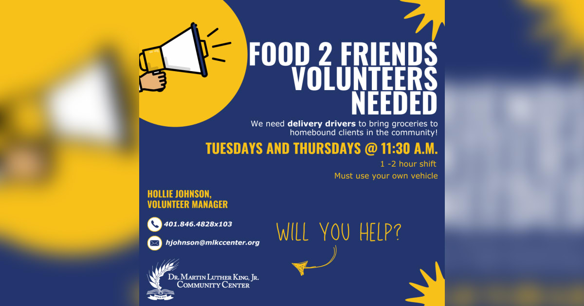 Volunteer delivering groceries to homebound senior citizen at their front door in Newport