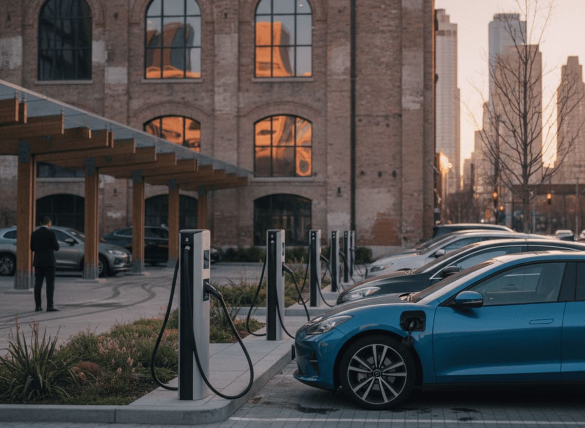 Modern electric vehicle charging station with multiple ports in New York City