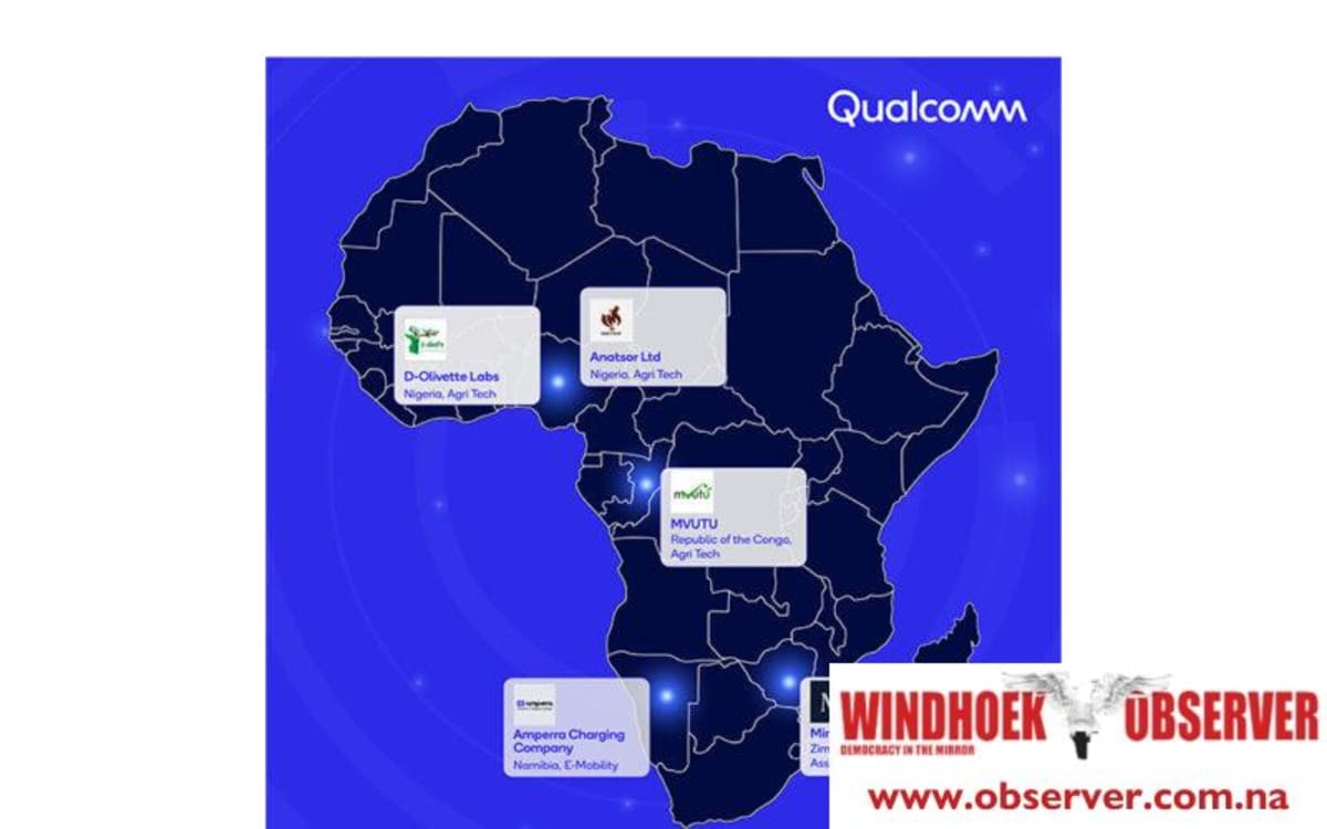 Electric vehicle charging station with African landscape in background representing Namibian innovation