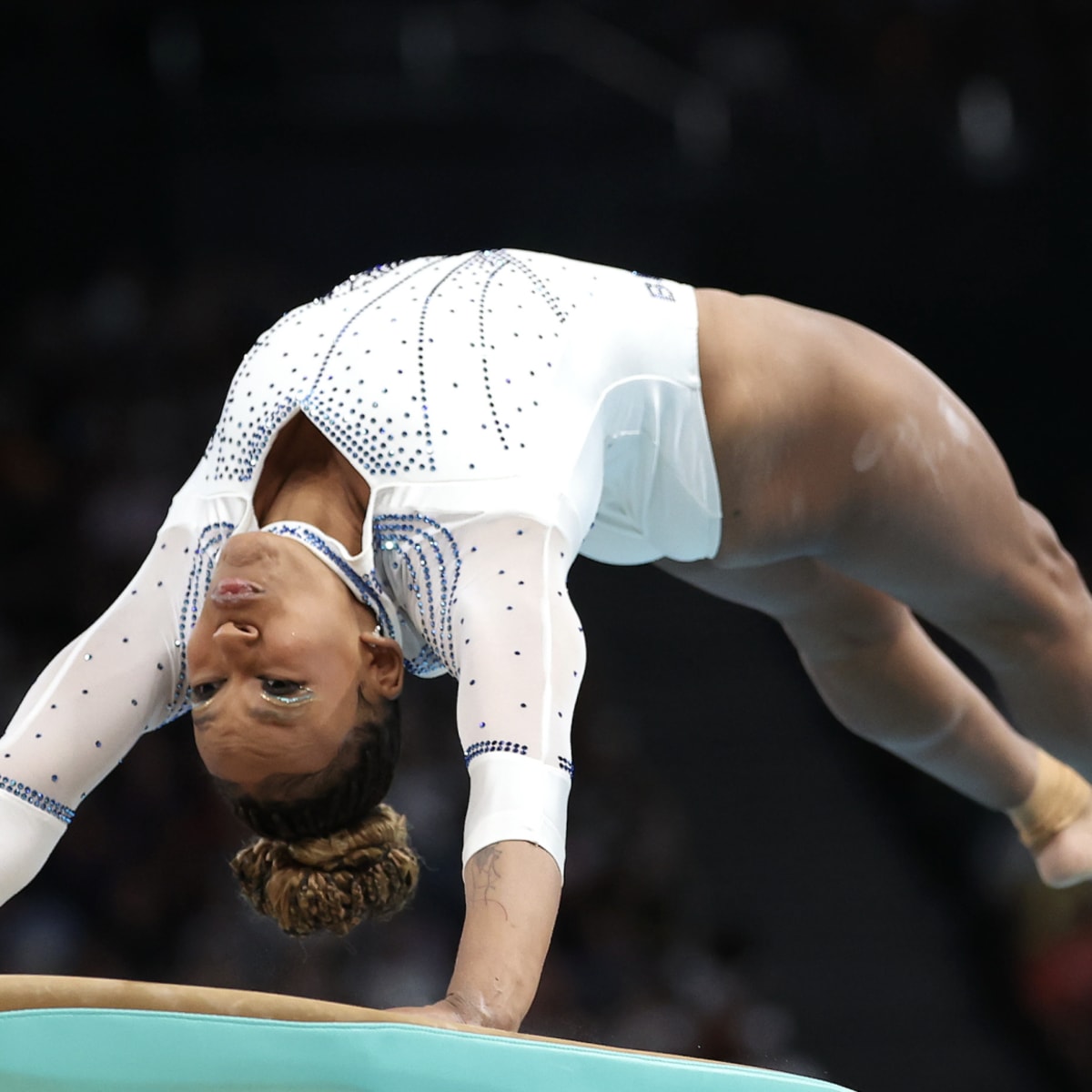 Brazilian gymnast Rebeca Andrade competing on vault at Pan American Championships in Rio de Janeiro