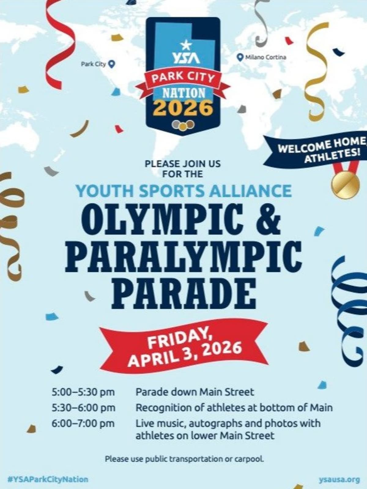 Olympic athletes waving to crowds during homecoming parade on Park City's Historic Main Street