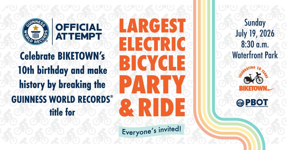 Hundreds of cyclists on electric bikes gather at Portland waterfront for world record attempt