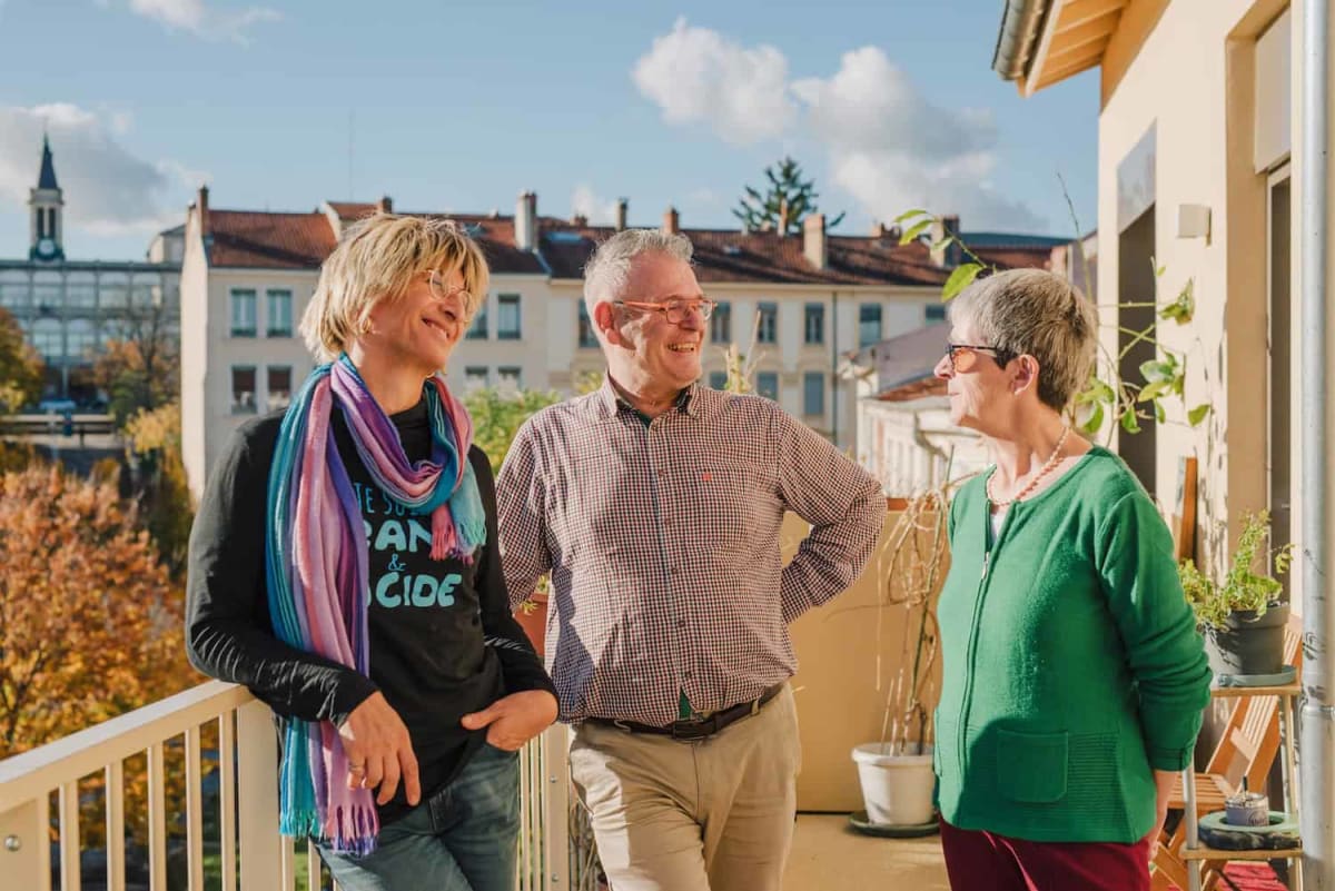 Colorful rainbow decorations and welcoming hallway inside France's first LGBTQ senior living residence