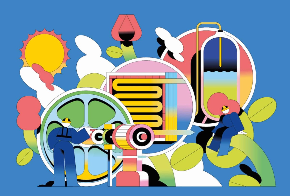 Large industrial flywheel energy storage facility with multiple rotating units in modern power plant