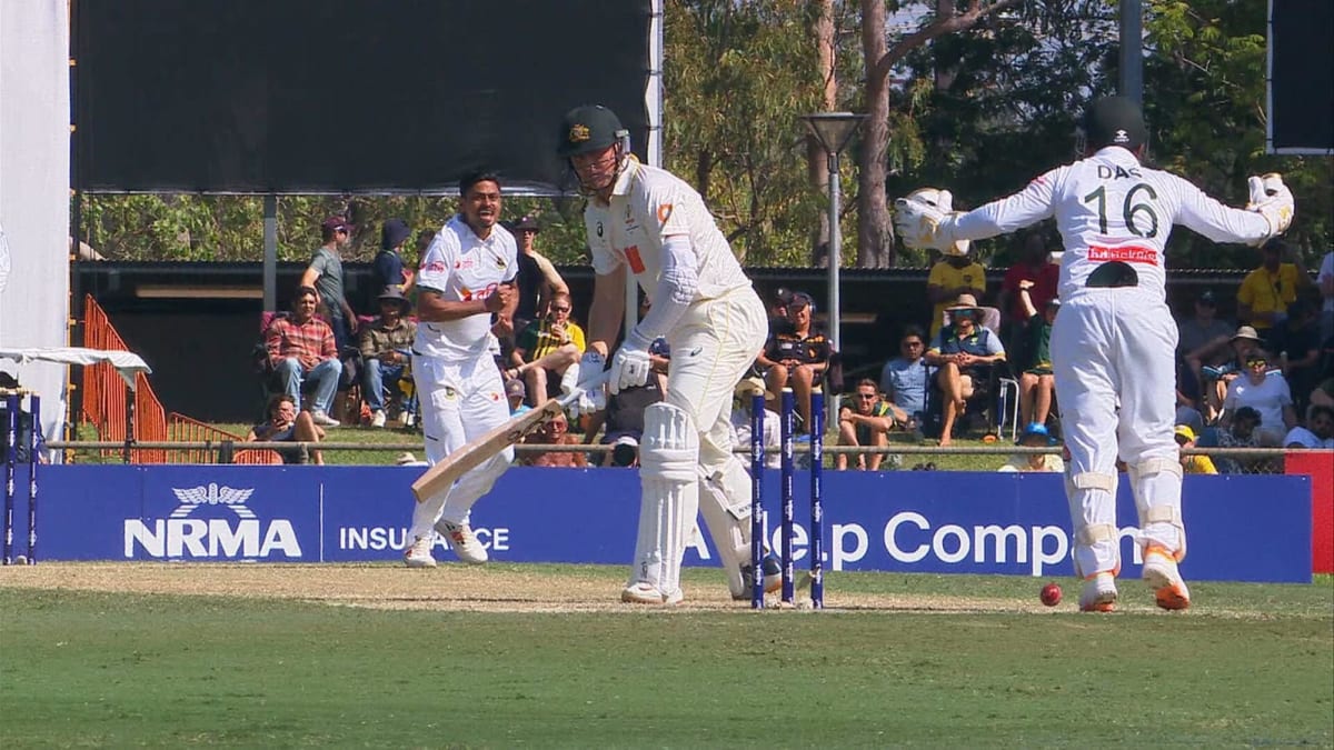 Bangladesh cricket players celebrate taking wicket against Australian batsman during historic Darwin Test match