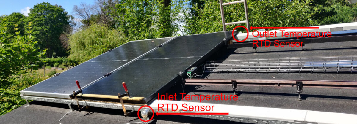 Solar panel with air channel backplate installed on Stockholm apartment building for heating ventilation