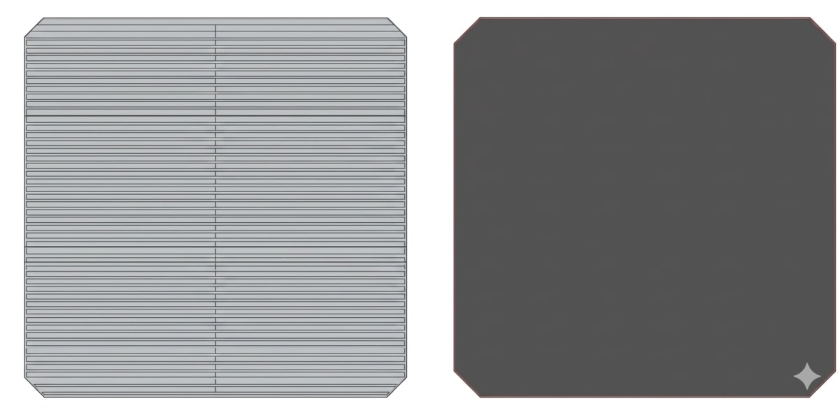 Close-up view of innovative silver-free solar panel showing aluminum contact points on dark silicon surface