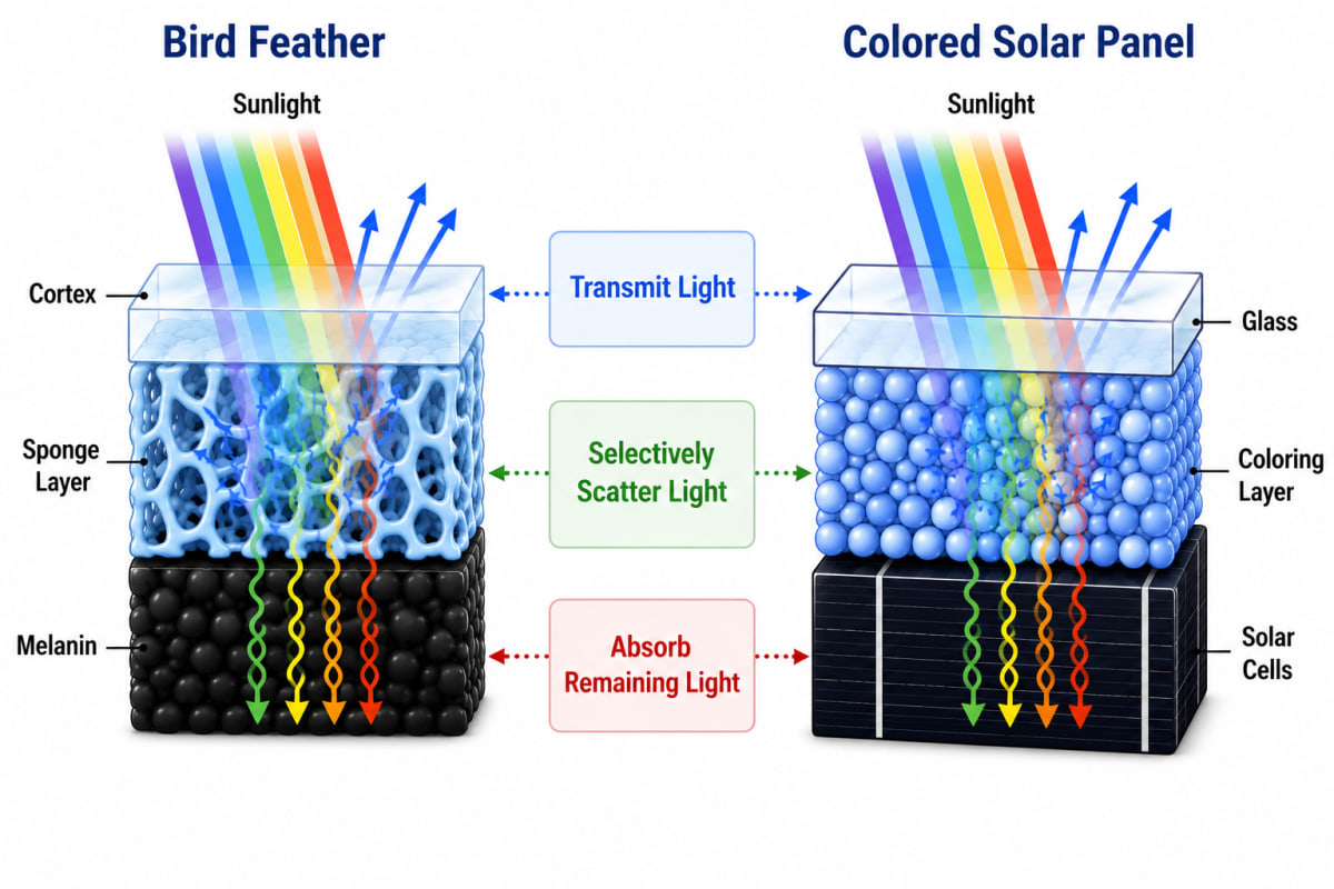 Solar Panels Mimic Blue Bird Feathers, Lose Just 10% Power