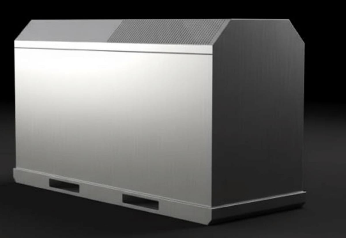 Modular sodium-ion battery storage unit positioned among solar panels in utility-scale solar farm