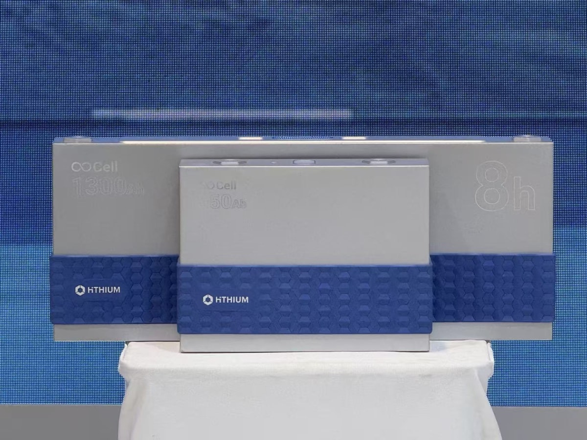 Large industrial battery storage containers at energy facility storing renewable power