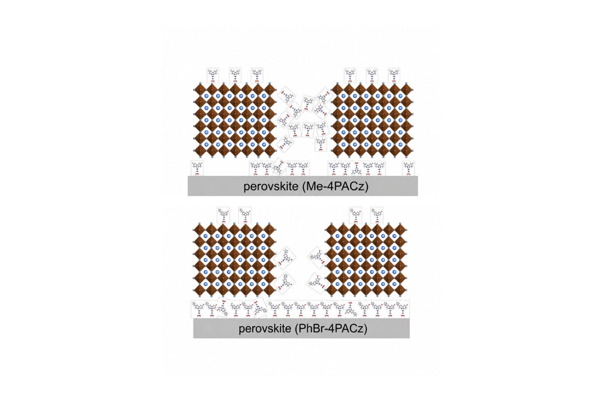 Close-up of advanced perovskite solar cell showing crystalline structure in laboratory setting