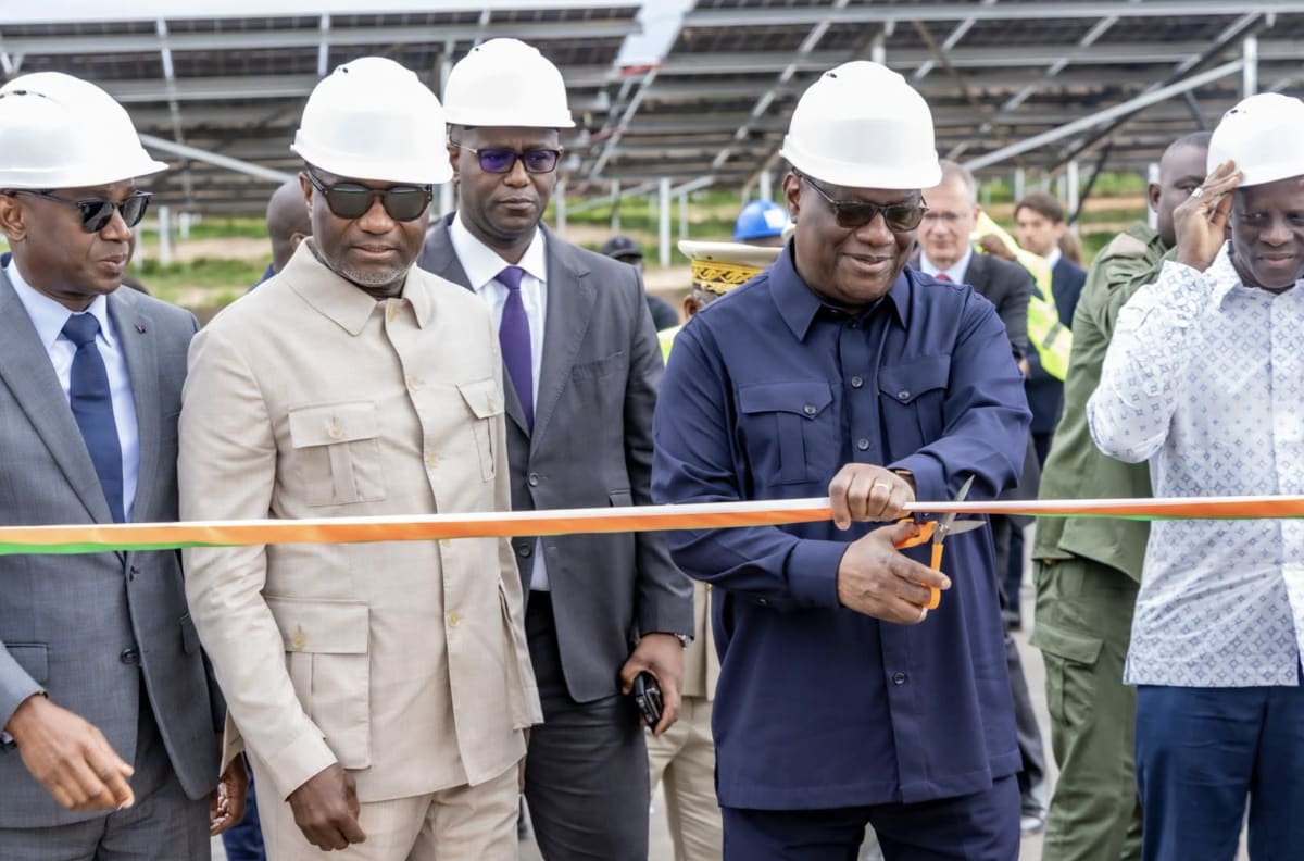 Vast solar panel array stretching across sunny landscape in northern Ivory Coast