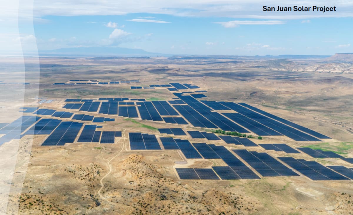 Solar panels being installed across desert landscape on Ute Mountain Ute tribal land in New Mexico